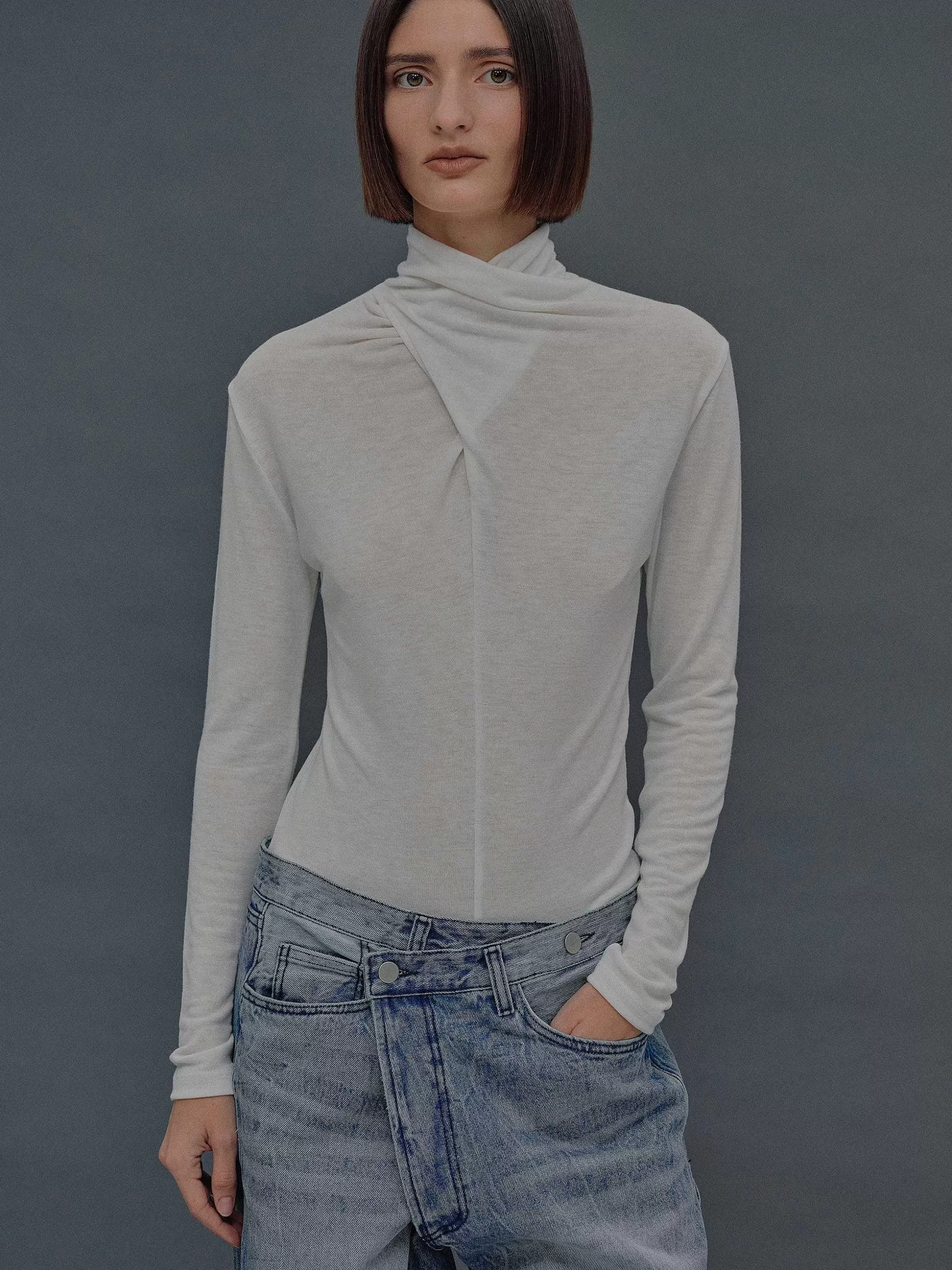Source Unknown T-Shirt En Laine A Col Croise Daye, Blanc Online