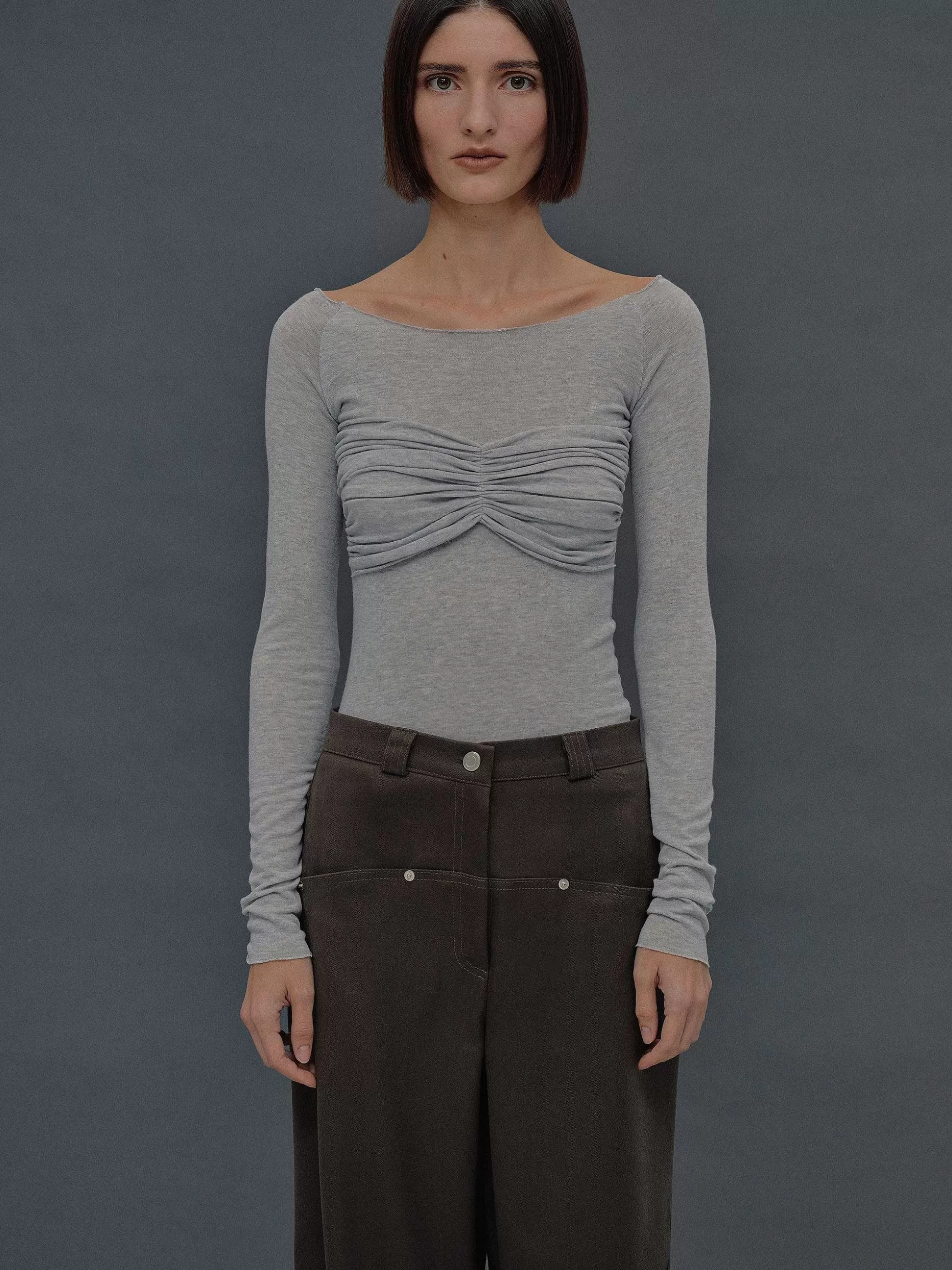 Source Unknown T-Shirt Slim En Jersey Bustier, Gris Brume Outlet