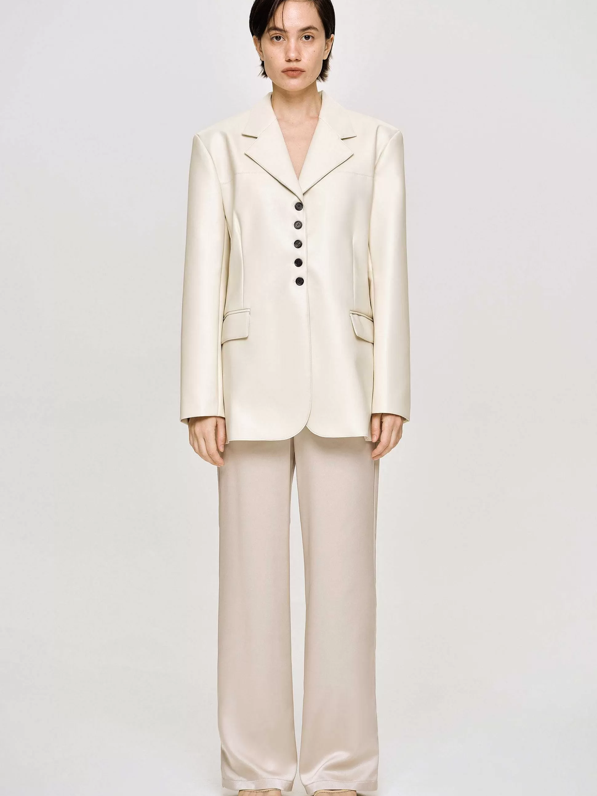 Source Unknown Veste Boutonnee En Simili Cuir, Beige Chaud Discount