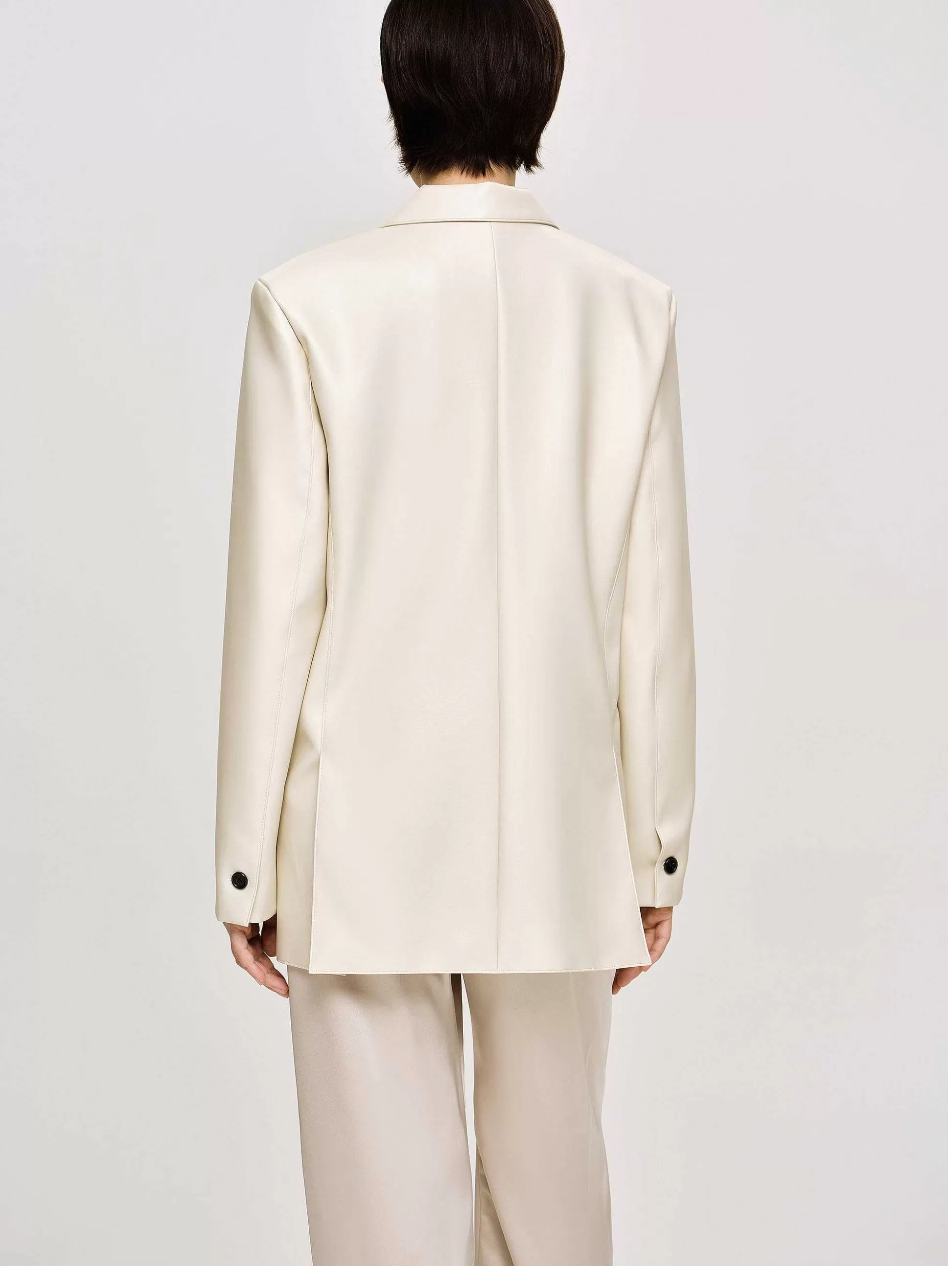 Source Unknown Veste Boutonnee En Simili Cuir, Beige Chaud New