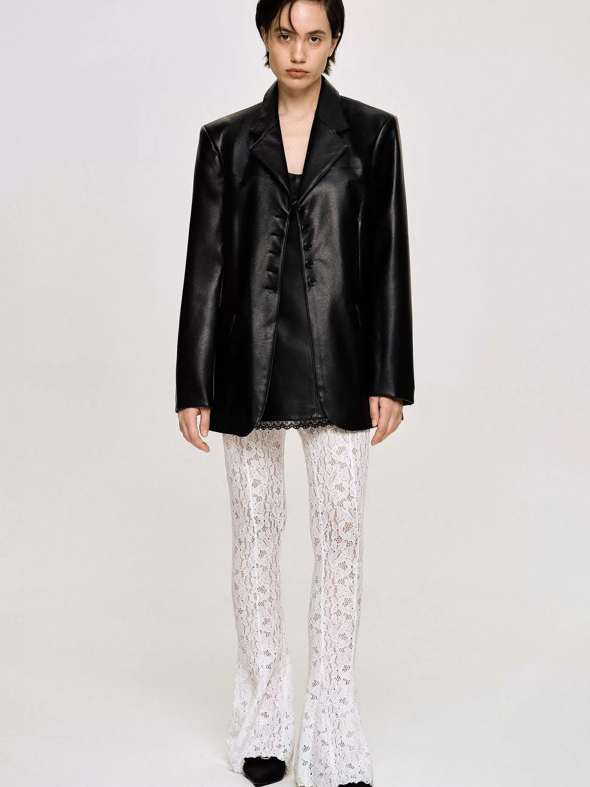 Source Unknown Veste Boutonnee En Similicuir, Noir Sale