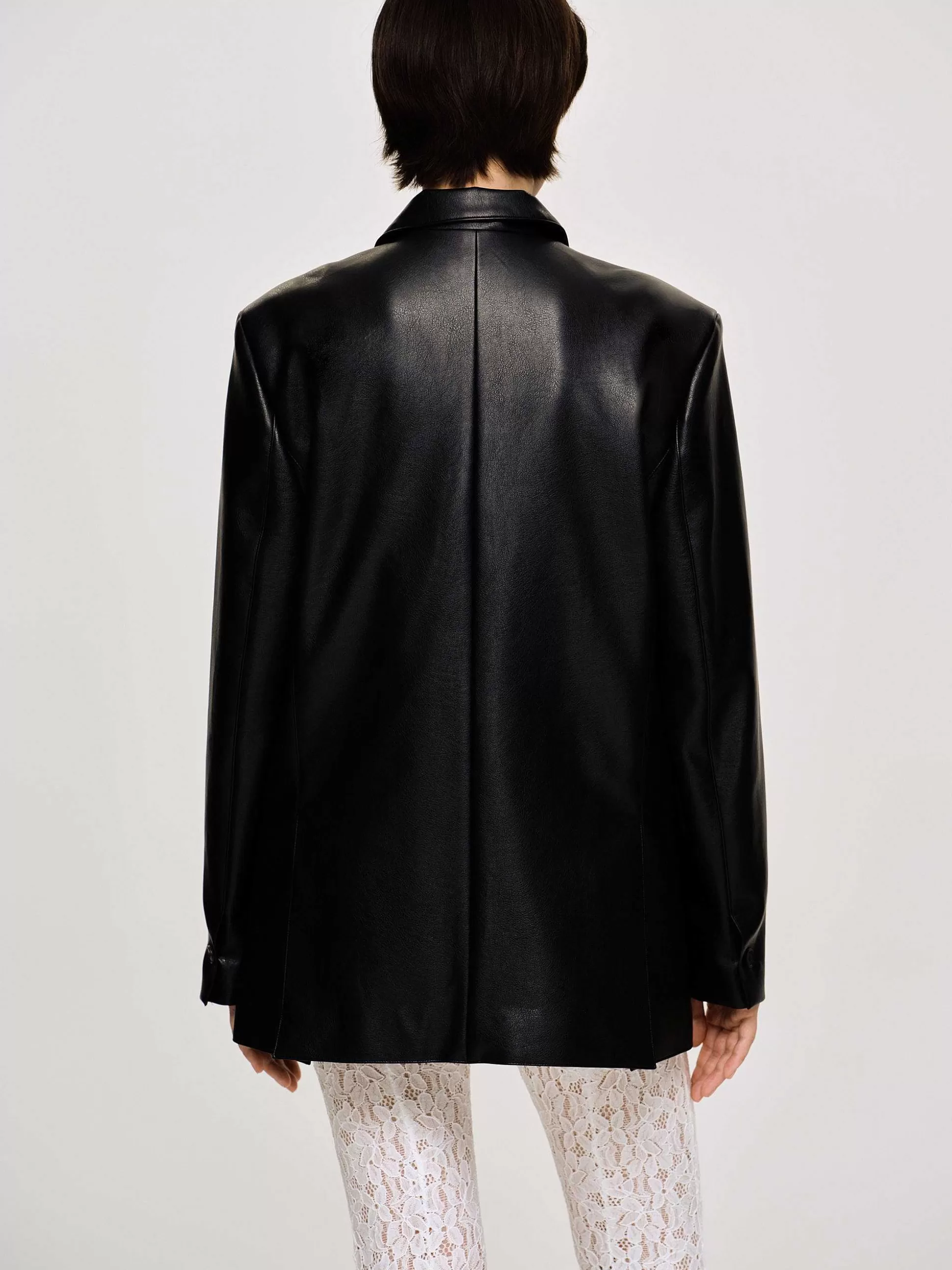 Source Unknown Veste Boutonnee En Similicuir, Noir Best