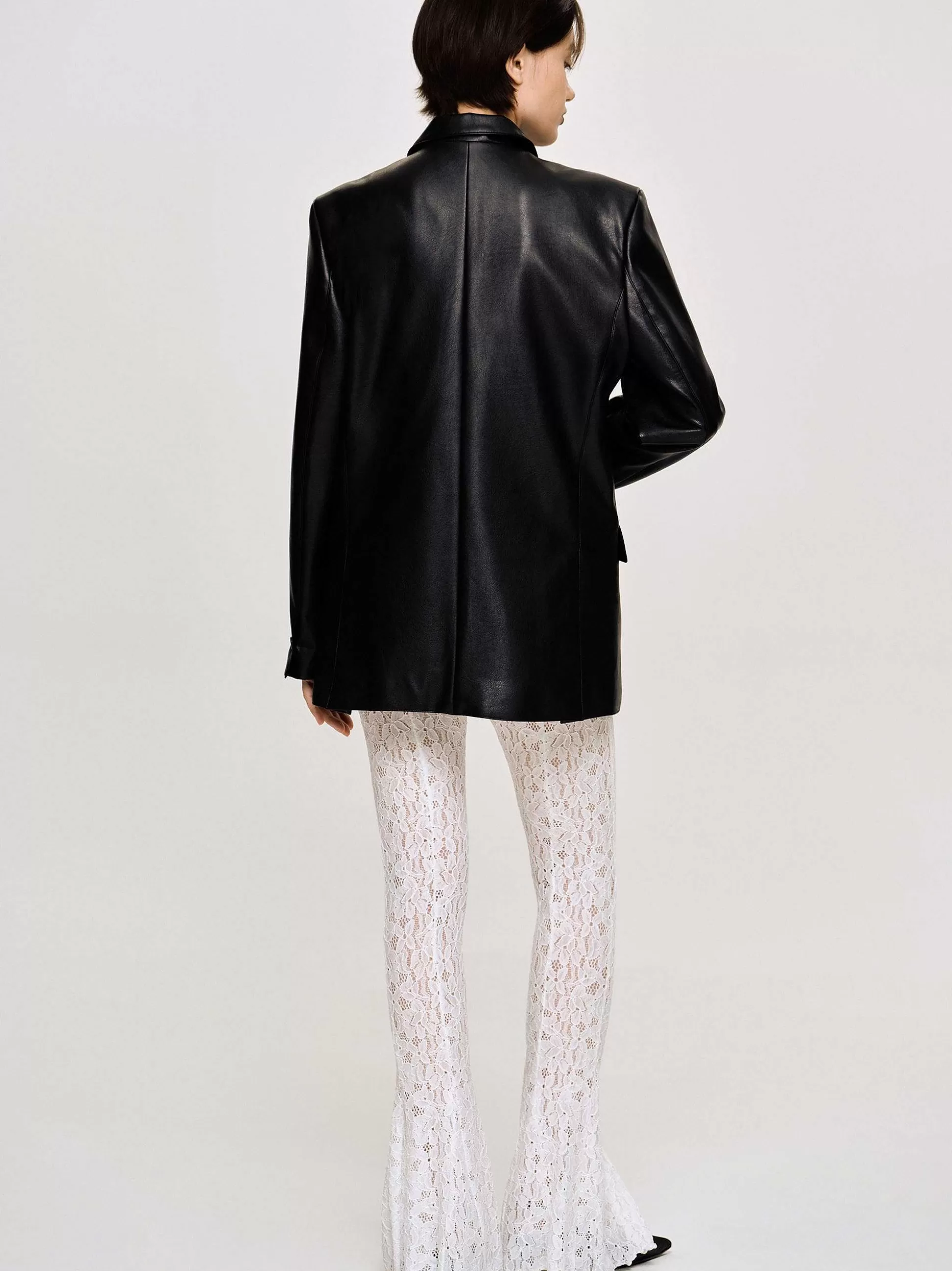 Source Unknown Veste Boutonnee En Similicuir, Noir Sale