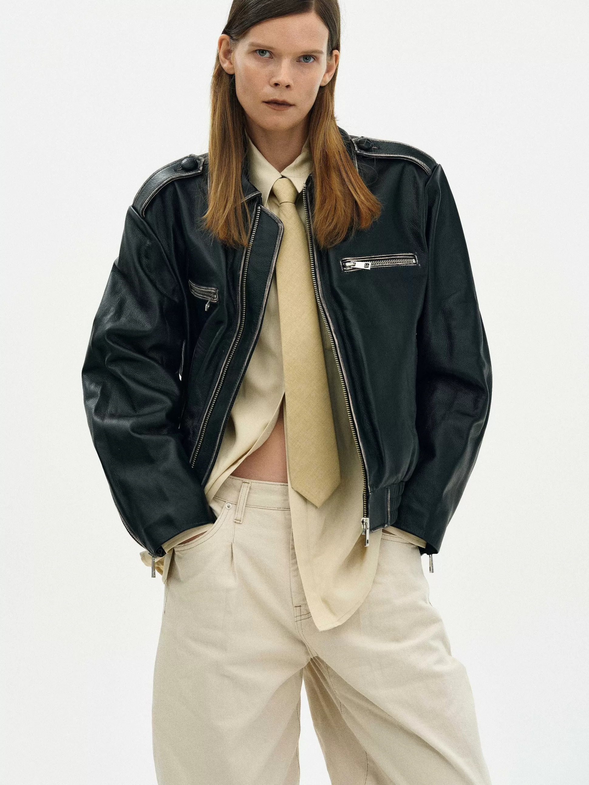 Source Unknown Veste En Cuir Delave, Noir Clearance