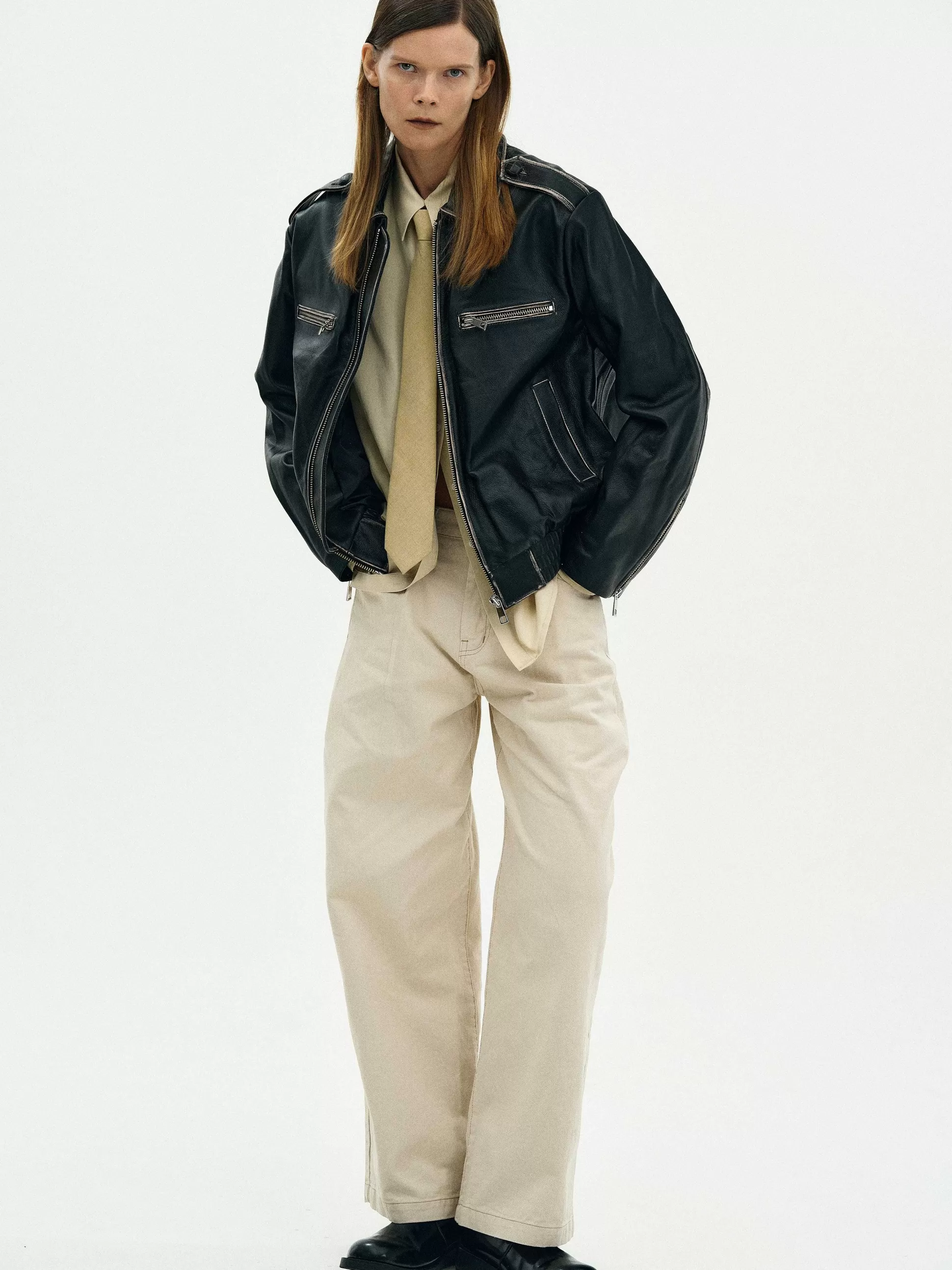 Source Unknown Veste En Cuir Delave, Noir Sale