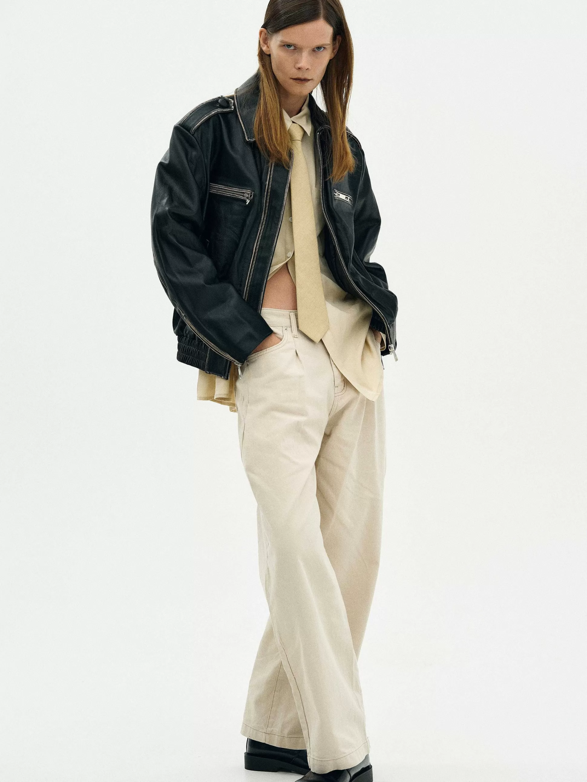 Source Unknown Veste En Cuir Delave, Noir Sale